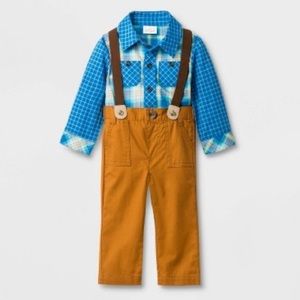 Boys plaid and khaki dress slacks and button up